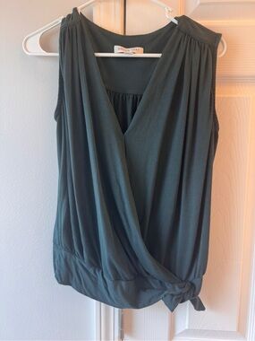 Amour Vert Deep Forest Green Sleeveless Wrap Knot Blouse